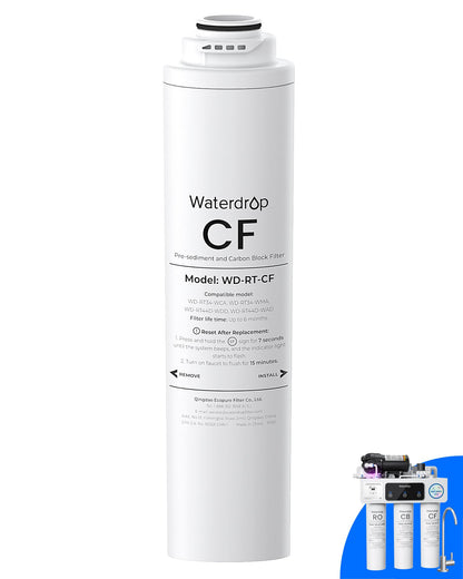 Waterdrop RT-CF Filter, Replacement for Waterdrop T3-T & T3-C & T3-M & T4-A Reverse Osmosis System, Pack of 1 CF Filter, 6-month Lifetime