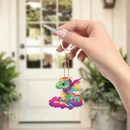 YUE ZHE 6 PCS Diamond Painting Keychains Double Sided Dragon Diamond Art Kits for Adults DIY 5D Painting Keychains Ornaments for Adults Beginners DIY Crafts Decor