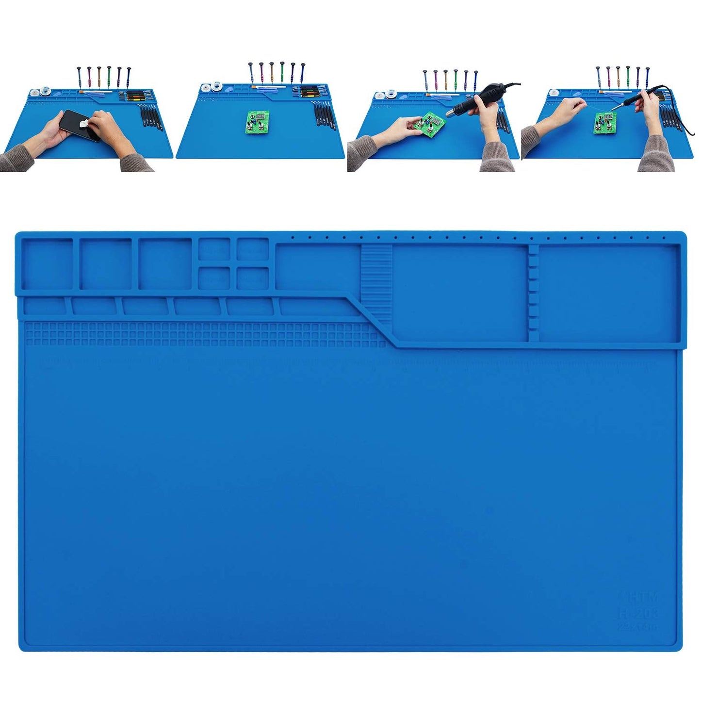 Hengtianmei Heat Insulation Silicone Repair Mat with Scale Ruler and Screw Position for Soldering Iron, Phone and Computer Repair Size: 22 x 14 Inches (H-203)