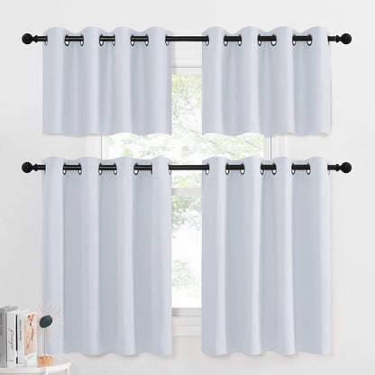 NICETOWN Greyish White Tiers Kitchen Curtains, Room Darkening Energy Efficient Grommet-Top Panels for Short Windows