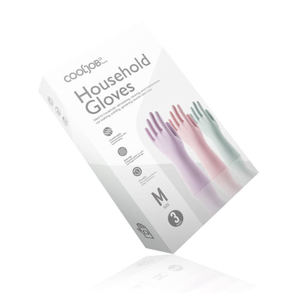 COOLJOB 3 Pairs Colorful Household Gloves with Cotton Liner & Non-slip Grip, Water Resistant Reusable Dish Washing Rubber Gloves for Kitchen & Bathroom Cleaning, Medium