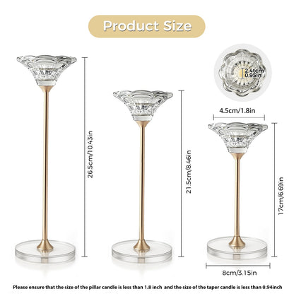 Maleoruigy Candlestick Holders, Crystal 2 in 1 Taper and Pillar Candle Holders, Set of 3 Clear Glass Candle Holder, Decorative Candle Holder Candelabra for Home Decor, Wedding, Party, Anniversary