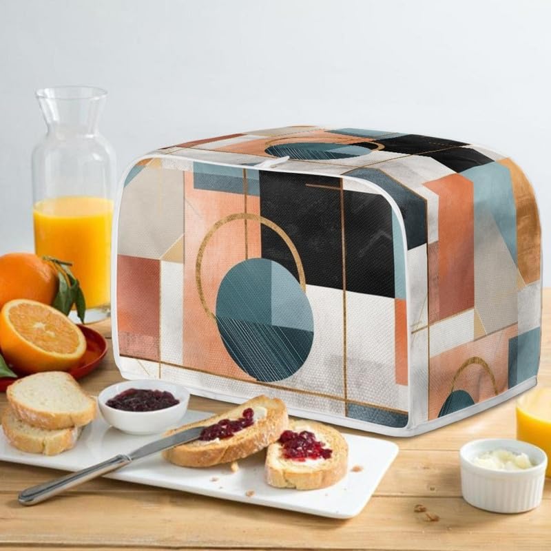 Modern Geometric Circle Two Slice Toaster Cover - Foldable Kitchen Appliance Bread Toaster Oven Cover with Hang Loop.