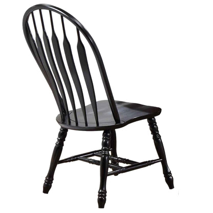 Sunset Trading Selections Keyhole Windsor Dining Side Chairs | Set of 2 Fully Assembled Sidechairs | Antique Black Cherry Distressed Solid Wood | Country Farmhouse Kitchen/Office Furniture