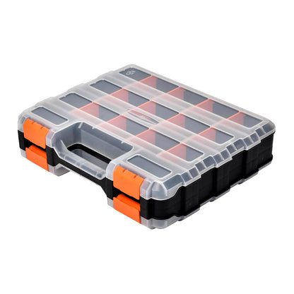 Small Parts Organizer, 34-Compartments Hardware Organizer Box, Double Side Storage Case Tools Box with Removable Dividers for Screws, Bolts, Nails, Beads, Jewelry & More