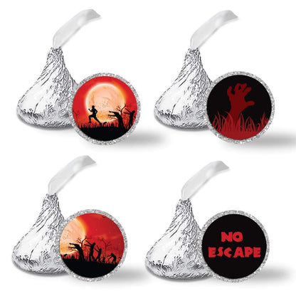 Zombie Attack Spooky Blood Red Moon Halloween Party Kiss Sticker Labels, 300 Party Circle Sticker sized 0.75* * for Chocolate Drop Kisses by AmandaCreation, Great for Party Favors, Envelope Seals &
