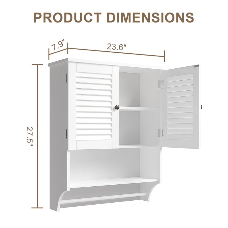 ChooChoo Medicine Cabinet, Bathroom Wall Cabinet, 2 Doors Over The Toilet Space Saver Storage Cabinet with Large Space, White