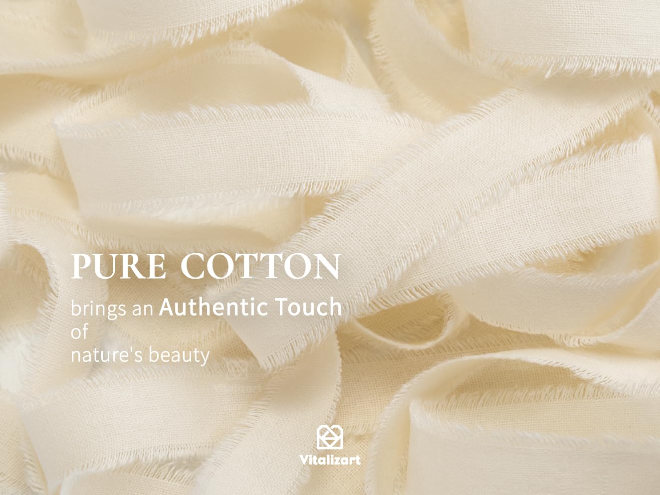 Vitalizart Cotton Ribbon Handmade Fringe 5/8" x 21 Yd Nude & Cream White Pure Natural Cotton Ribbons for Gift Wrapping Wedding Invites Bridal Shower Bouquets Holiday Decor