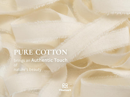 Vitalizart Cotton Ribbon Handmade Fringe 5/8" x 21 Yd Nude & Cream White Pure Natural Cotton Ribbons for Gift Wrapping Wedding Invites Bridal Shower Bouquets Holiday Decor