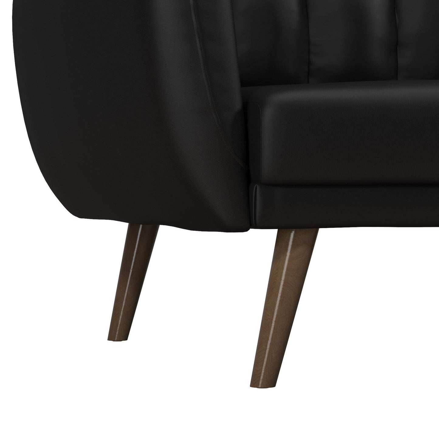 Novogratz Brittany 82 Inch Futon Sofa Bed in Faux Leather, Upholstered Couch Sleeper with Tufted Back, Mid-Century Modern Design, Black