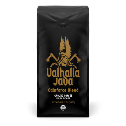 Death Wish Coffee Valhalla Java Dark Roast Ground Coffee, 12 Oz, Bold & Intense Blend of Arabica Robusta Beans, USDA Organic