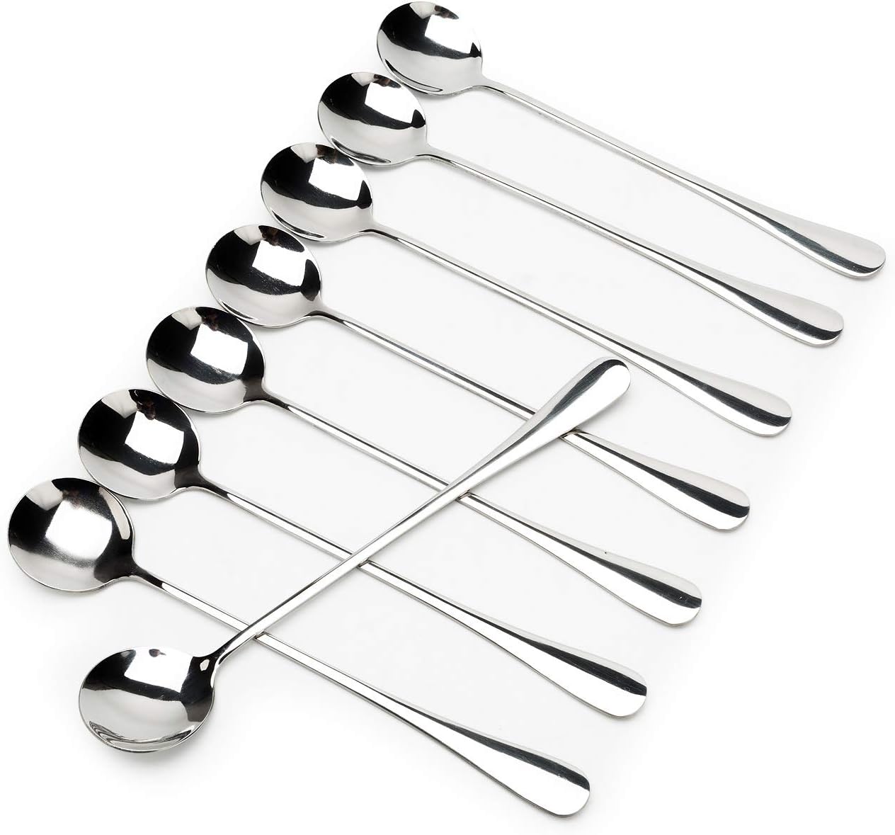 Long-handled Ice Tea Spoon, Cocktail Stir Spoons, Stainless Steel Coffee Spoons, Ice Cream Scoop Set of 8 (Silver)