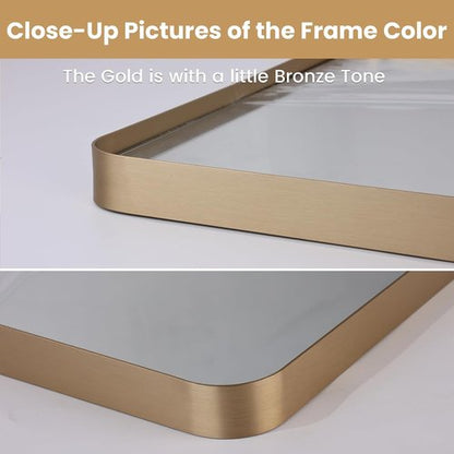 LOAAO Gold Bathroom Mirror - 60”x28” Rounded Rectangle Design | Wall-Mounted, Anti-Rust Tempered Glass