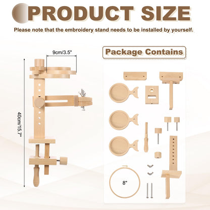 PATIKIL Embroidery Hoop Stand, Adjustable Beech Wood Cross Stitch Stand Holder with Built-in Storage Tray for DIY Art Craft, Sewing, Needlework Projects, with 8" Embroidery Hoop