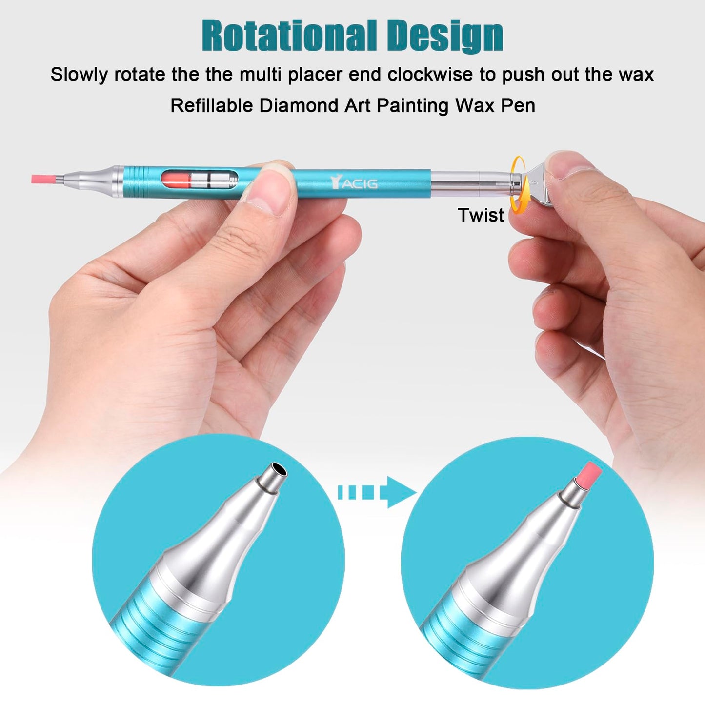 Yacig Diamond Art Pen Refillable Wax Pen for Diamond Painting, Metal 5D Diamonds Art Accessories Pens with a Multi Placer, Blue