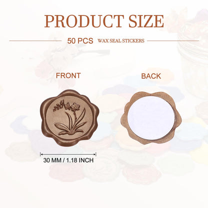 PATIKIL Wax Seal Stickers, 50 Pcs Envelope Seal Stickers, Self-Adhesive Wax Stamp Wedding Invitation Accessories for Wedding Party Birthday Gift Wrapping Anniversary, Coffee