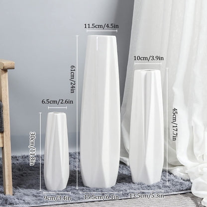 FKTHYO Floor vase Accessories Large Floor Vase,White Ceramic Vase,Handcrafted,Sophisticated Vessel for Decorative Branches and Dried Flowers (White 45cm)