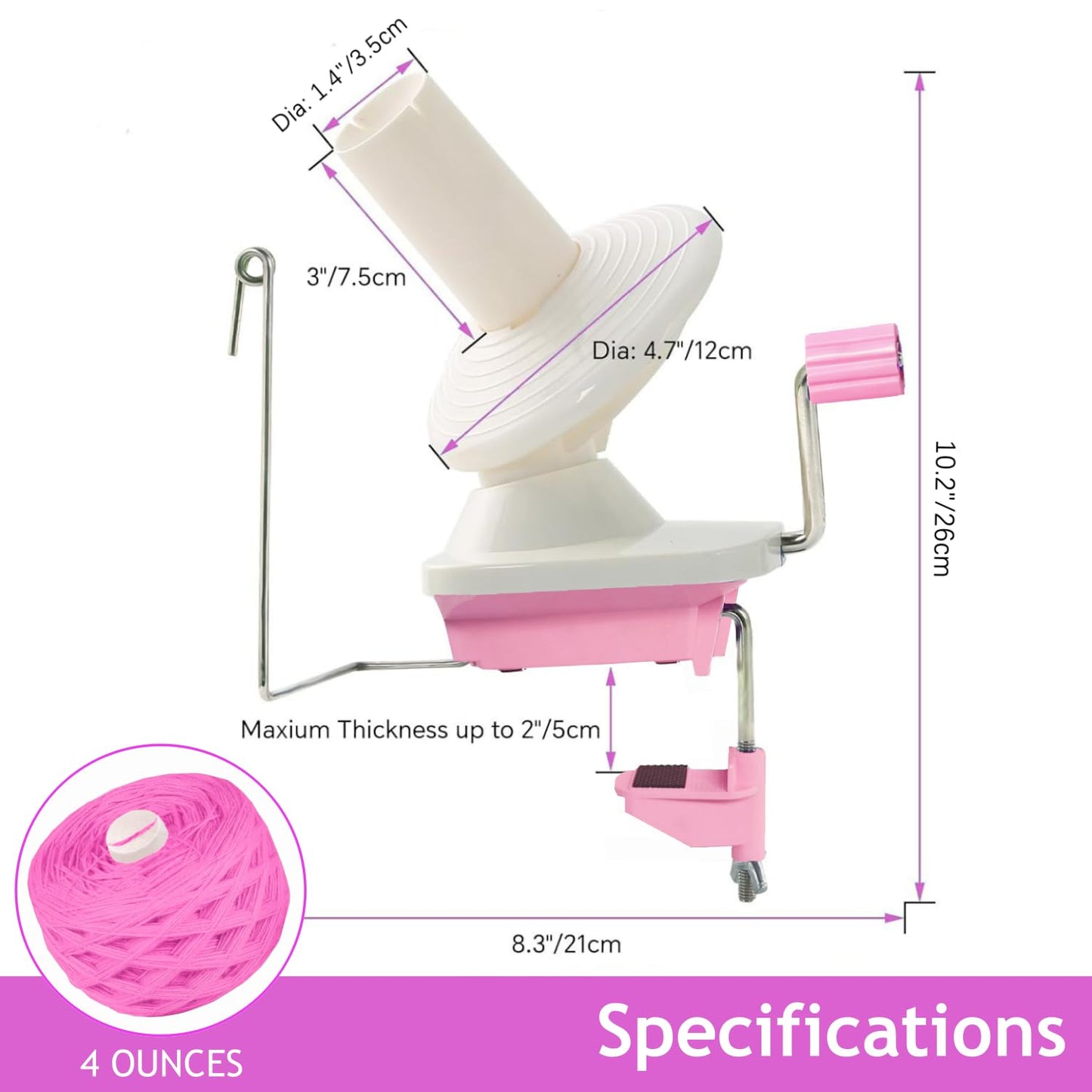 Ayasee Yarn Winder, Yarn Ball Winder, Easy Install and Efficiently for Crocheting Hand Operated Spinner for Knitting Lovers (Pink)