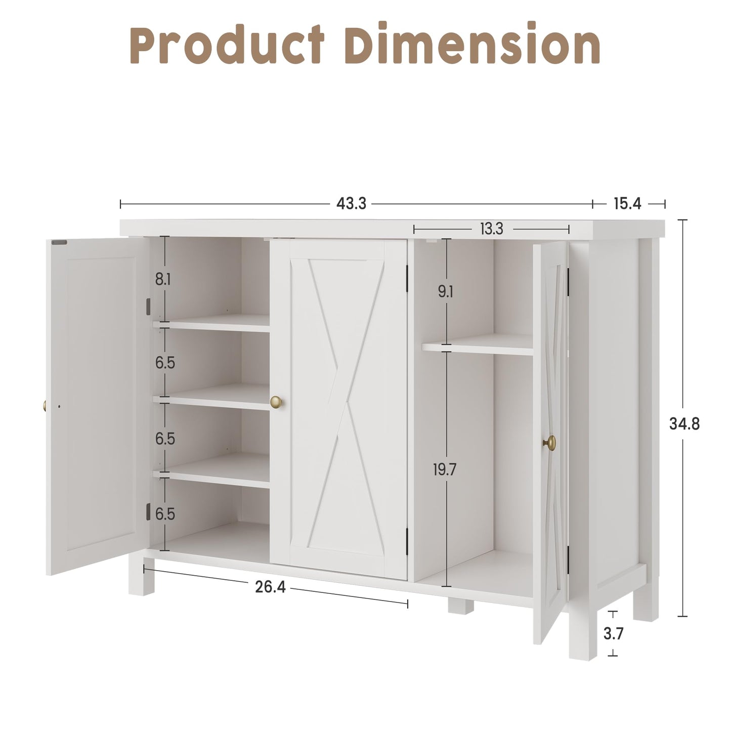GarveeHome Farmhouse Shoe Cabinet for Entryway with 3 Barn Doors & Wood Legs, 7-Tier Shoe Storage Cabinet with 2 Adjustable Shelves, Tall Shoe Rack Organizer for Closet, Hallway, White