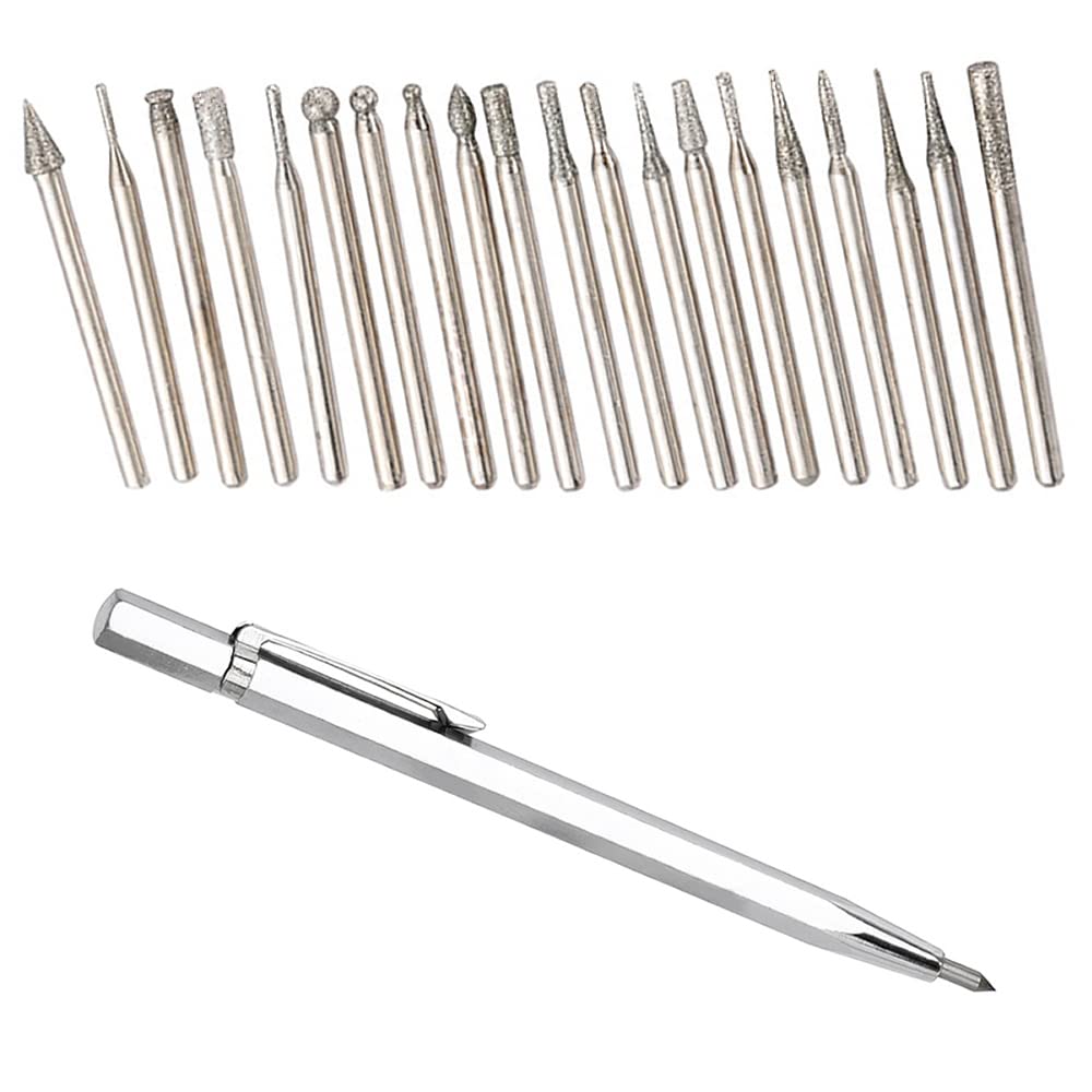 Diamond Engraving Bits For Dremel Rotary Tool Stone Engraver Bit Set Rock Shaping Burs Gem Etching Burrs Gemstone Carving Burr Etcher Jewelry Working Bur Tools Metal Glass Carver Drill Accessory Kit