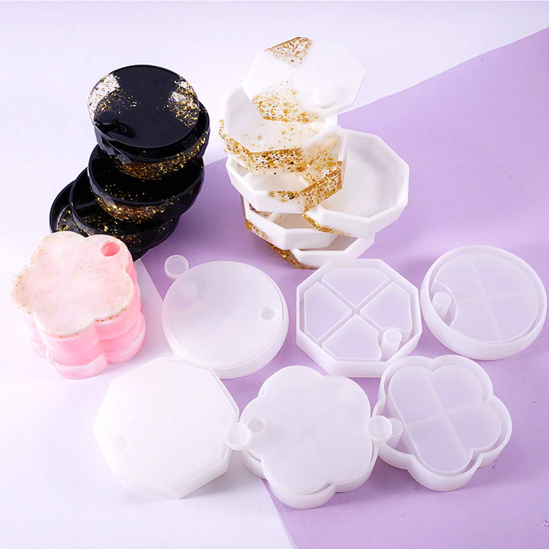 FineInno Jewelry Organizer Box Resin Molds Multi-Layer Rotating Jewelry Tray Storage Case Silicone Molds with Rotation Axis for Bracelets Rings Necklace Bracelets Holder