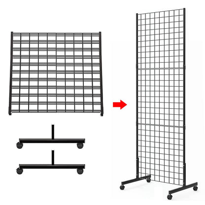 Eastern Tree 2 Packs 2'x 5' Six Pieces Gridwall Panels Stand with T-Base, Black Wire Grid Wall Display Racks with Wheels, Craft Show Display Rack, Retail Display, Extra More 16 Pieces Hooks