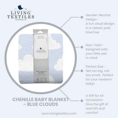 Living Textiles Blue Clouds Baby Blanket - Reversible Chenille for Ultimate Comfort | 40x30" - Perfect for Infants, Toddlers & Nurseries