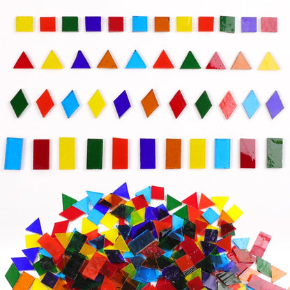 Mosaic Tile Stained Glass 4 Mixed Shapes Mosaics Tiles Pieces for DIY Crafts Suppliers, Tiffany Lamps Candles Photo Frame (Transparent)