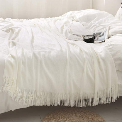 Homiest Cozy 60 80 Inch) Decorative Knitted Throw with Fringe, Lightweight Acrylic Knit Blanket, Soft & Tassel Blanket