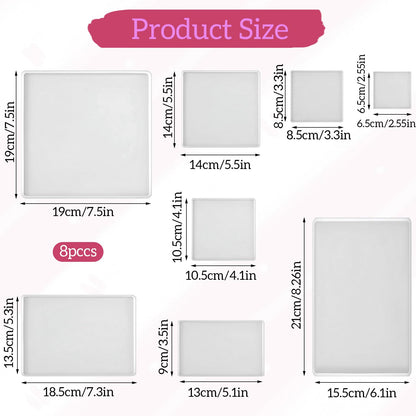 8 Sizes Epoxy Resin Silicone Molds Kit, Square Rectangular Resin Art Display Mold, Soft and Easy to Unmold, Silicone Resins Casting Molds, for Soap, Candles, Specimen, Dried Flower, DIY Handicrafts