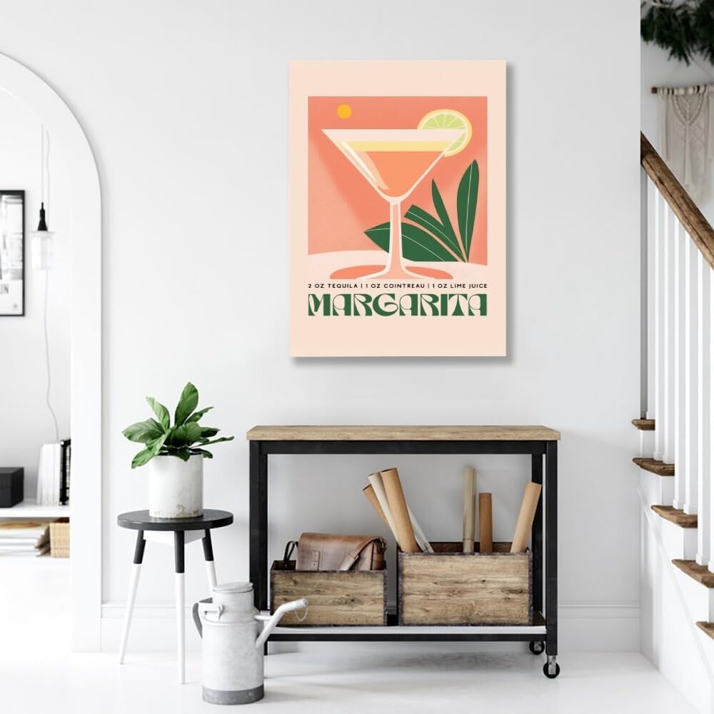 Margarita Boho Cocktail Poster: MIX & MATCH Bar Cart Decor with Cocktail Recipes Wall Art Canvas Print