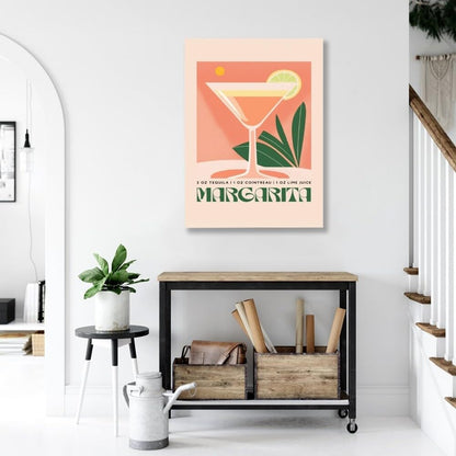 Margarita Boho Cocktail Poster: MIX & MATCH Bar Cart Decor with Cocktail Recipes Wall Art Canvas Print