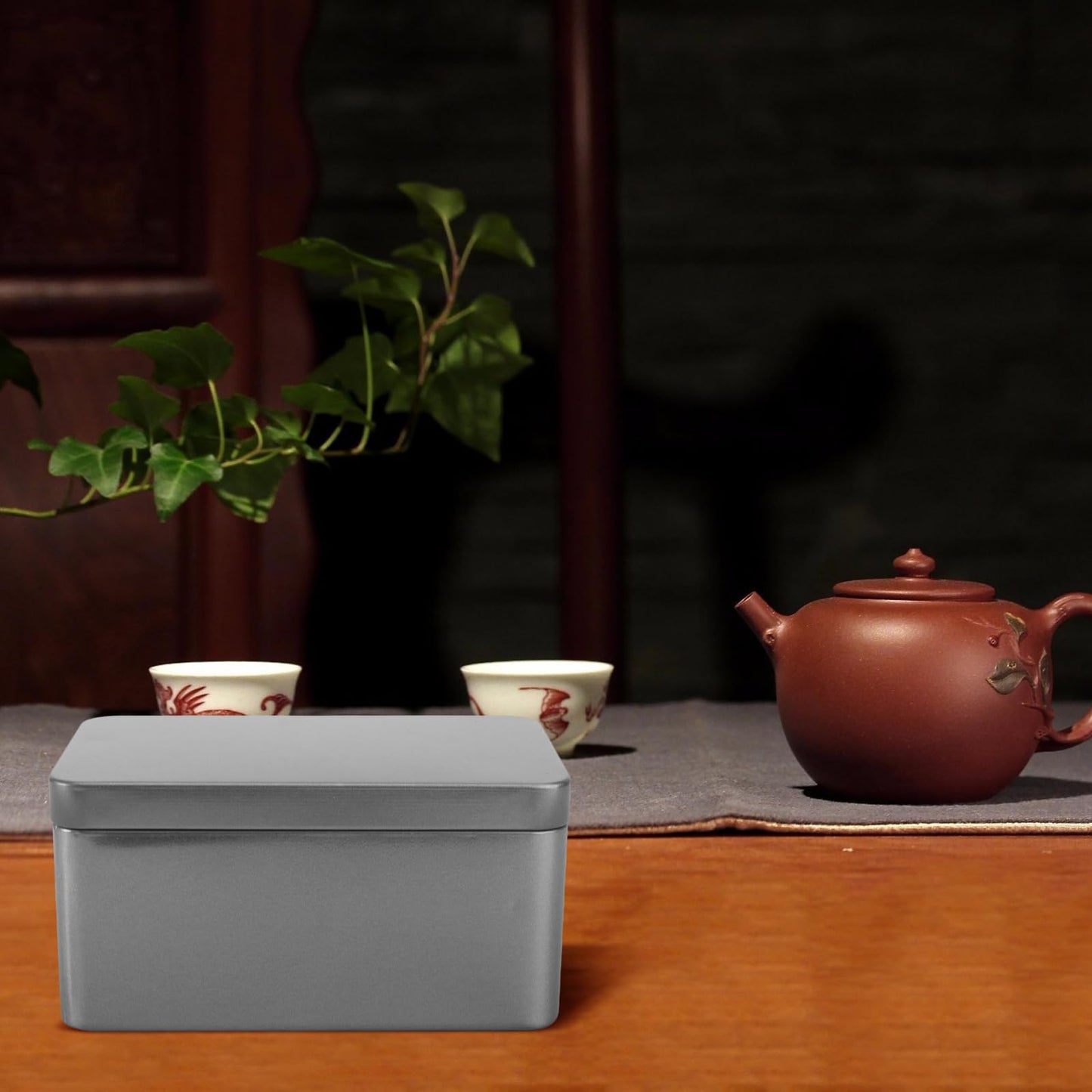 NUOBESTY Rectangular Tinplate Tea Leaf Storage Box 5.23X3.34X2.51In Mini Portable Metal Container with Lid for Home Organization Candies and Small Items