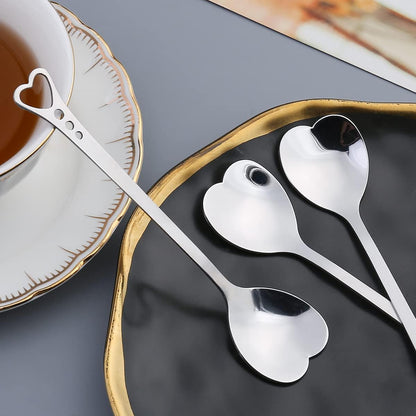 10-Piece Heart-Shaped Stainless Steel Dessert Spoon Set - Elegant Design for Home, Restaurant, Cafe