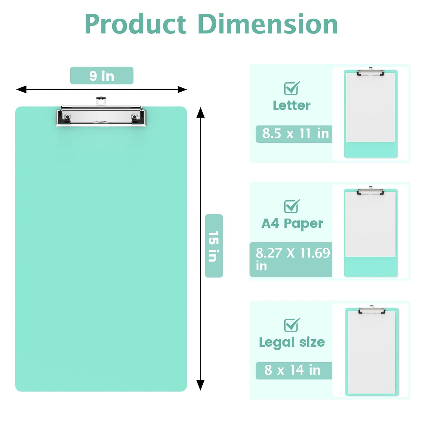 Macroclo Legal Size Clipboard, Teal Plastic 8.5 x 14 Clip Board for Lawers, Heavy Duty Butterfly Clip, 9 x 15 in, Office & School Supply(Pack of 10)
