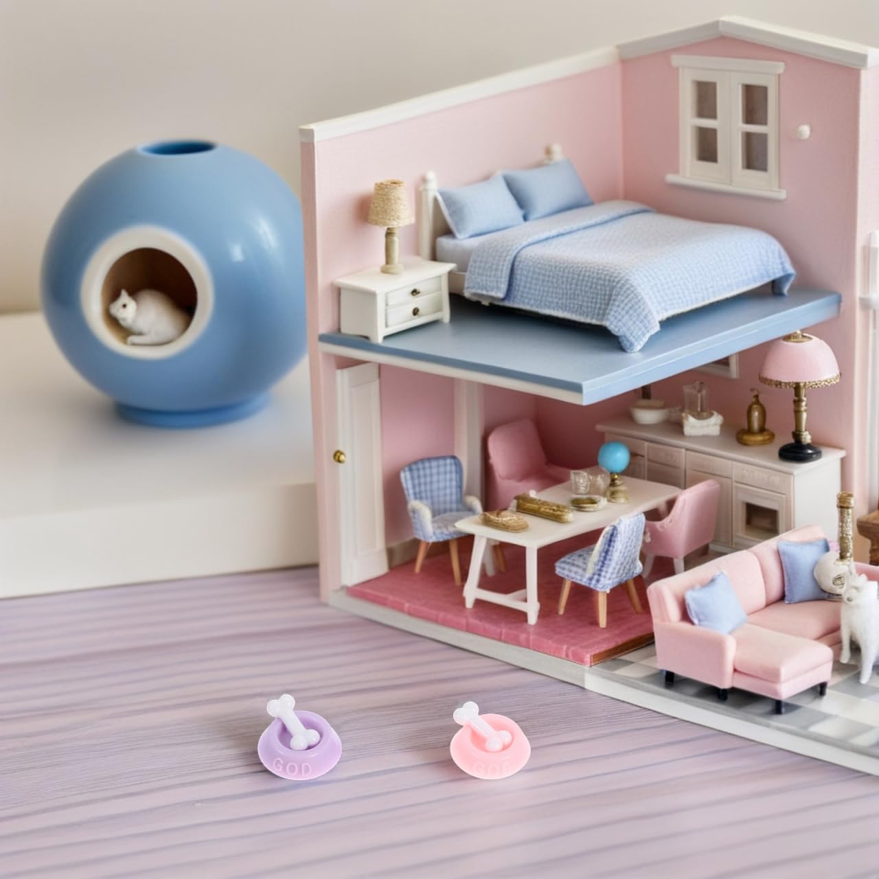 BESTonZON Miniature Dog Bowls Set 8 Pcs Realistic Dollhouse Pet Supplies 0.9 Inch Small Scale Dog Food Dishes for Doll Accessories and Garden Scene Decoration