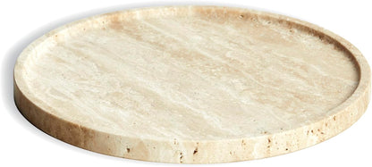 Travertine Marble Vanity Tray, Round Ottoman Tray Minimalist Modern Decorative for Bathroom, Kitchen, Nightstand