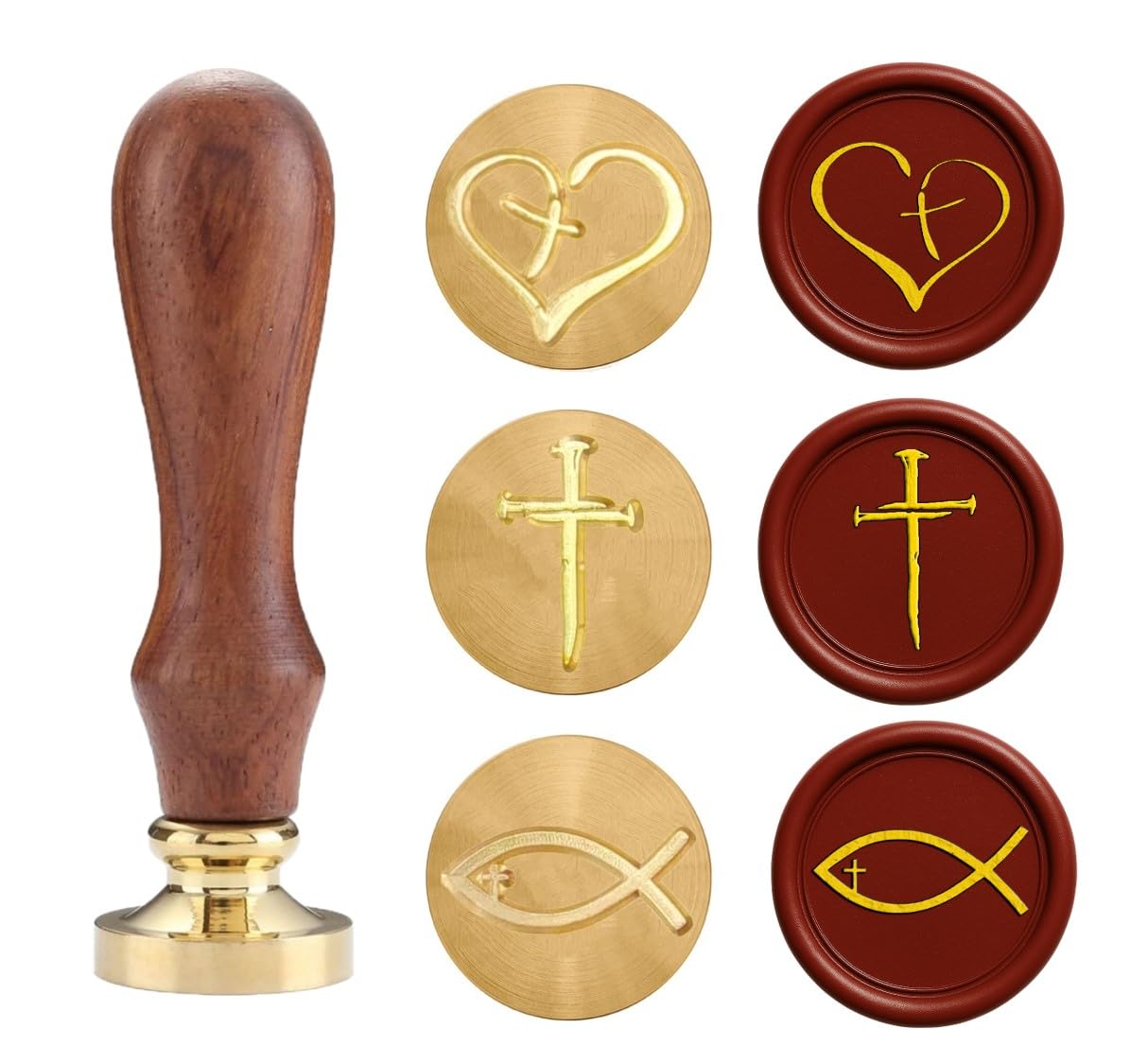 Christian Wax Seal Stamp Kit – Cross, Jesus Fish, Faith Hope Love – Religious Symbols for Envelopes, Letters, Bible Journaling (Mini Christian Wax Seal Stamp Set)