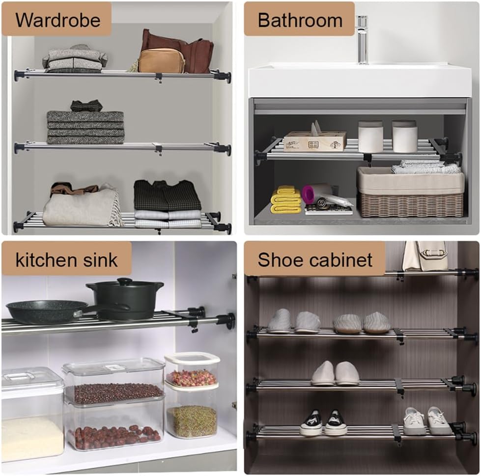Closet 15.75-23.62inches Hershii Expandable Tension Shelf Rod Adjustable Metal Storage Rack Cabinet Organizer DIY