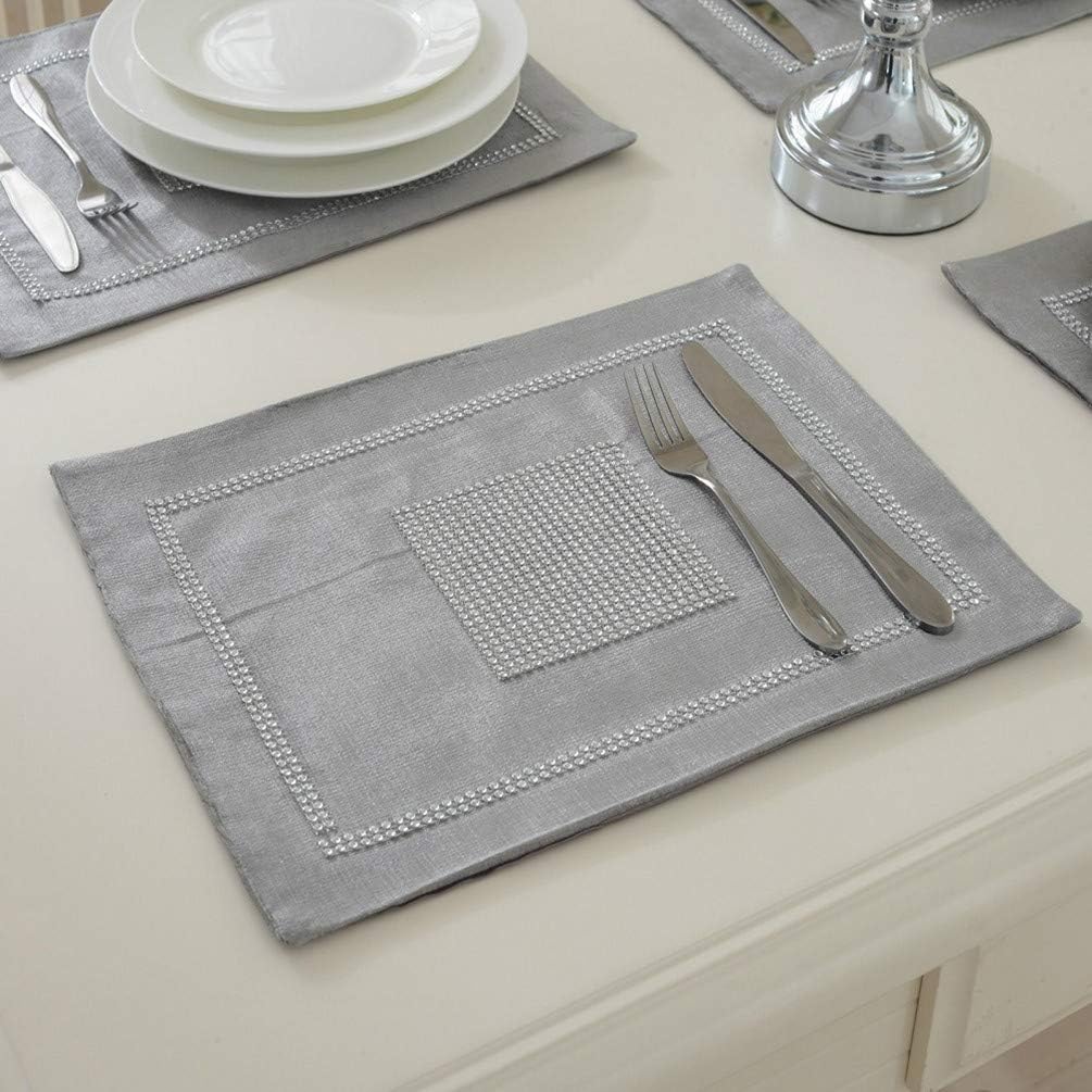 Pack of 4 Matching Rhinestones Placemats, 12x16 Inches Grey Sequined for Spring Wedding Birthday Baby Shower