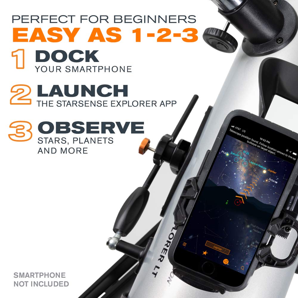 Celestron StarSense Explorer LT 114AZ App-Enabled Telescope – 114mm Newtonian Reflector with Smartphone Dock & StarSense App – iPhone & Android Compatible – Easy-to-Use for Beginners