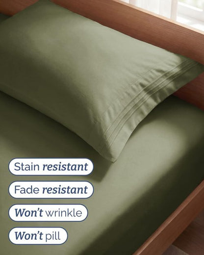 Hotel Luxury Twin Size 3-Piece Sheet Set by [Brand Name] - Comfy, Breathable & Cooling - Deep Pockets, Soft & Wrinkle-Free in Sage Green