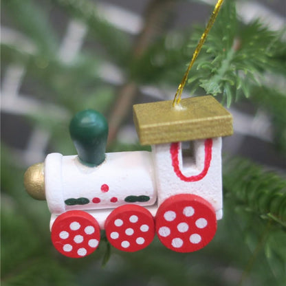 YeahiBaby 6pcs Set, Wooden Christmas Train Mini Painted Train Head Christmas Tree Hanging Ornament for Party Wall Decor