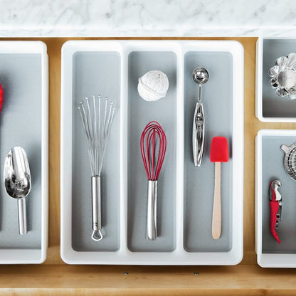madesmart 3 Compartment Premium Utensil Tray, Multi Purpose Storage Organizer, Non Slip Lining, Deep Storage for Ladles, Whisks & Serving Tools, for Drawers & Home Organization, White