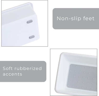 Smart Design Plastic Drawer Organizer Set of 3 - 6.75 x 3.75 Inch, Non-Slip Lining and Feet, BPA Free, White with Gray