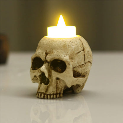 VICDUEKG Skull Candle Holder Skeleton Candlestick Holders Spooky Tealight Cup Gothic Decor Resin Candlestick Crafts for Halloween Christmas Home Party Graveyard Outdoor Bar Decoration, White, 1 Pieces