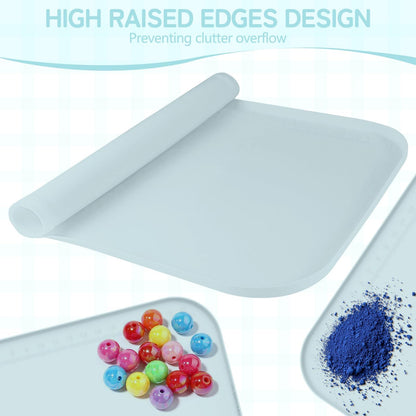 AWOKE 24"x16" Silicone Mats for Crafts with 0.7" High Edges, Large Leak-Proof Art Mat for Resin, Painting, Clay, Slime, Non-Stick & Non-Slip Table Protector for Kids & Adults, Easy to Clean (Blue)