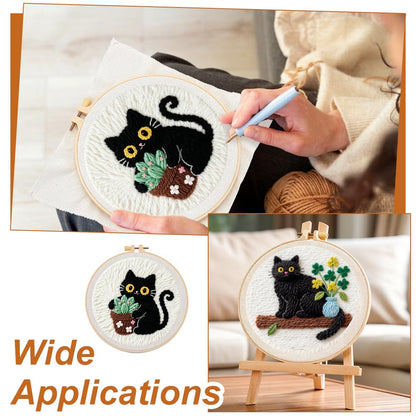 BEUNITONE 2PCS Cat Punch Needle Kit for Adults Beginners, Complete Craft Embroidery Needlepoint Kits with Hoop and Instructions, Punch Needle Starter Craft Set for Home Decor, Festival Gift 20x20cm