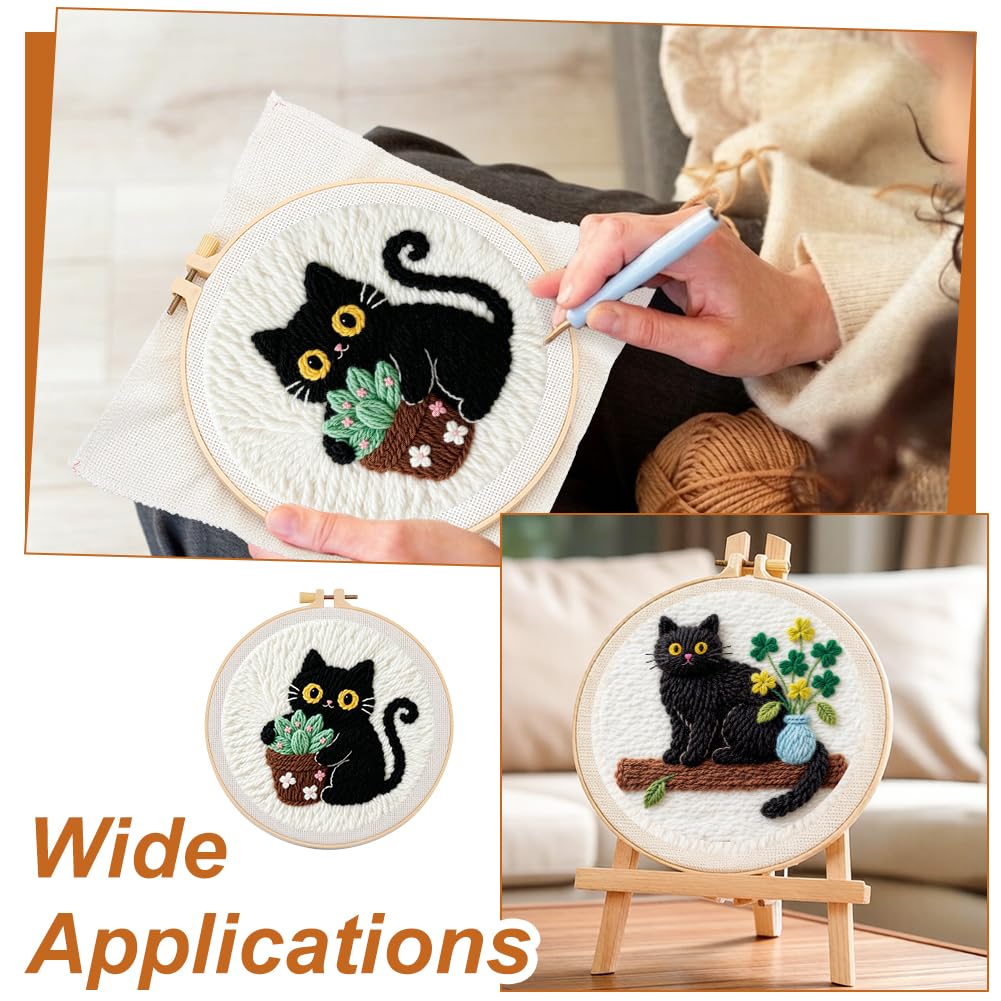 BEUNITONE 2PCS Cat Punch Needle Kit for Adults Beginners, Complete Craft Embroidery Needlepoint Kits with Hoop and Instructions, Punch Needle Starter Craft Set for Home Decor, Festival Gift 20x20cm