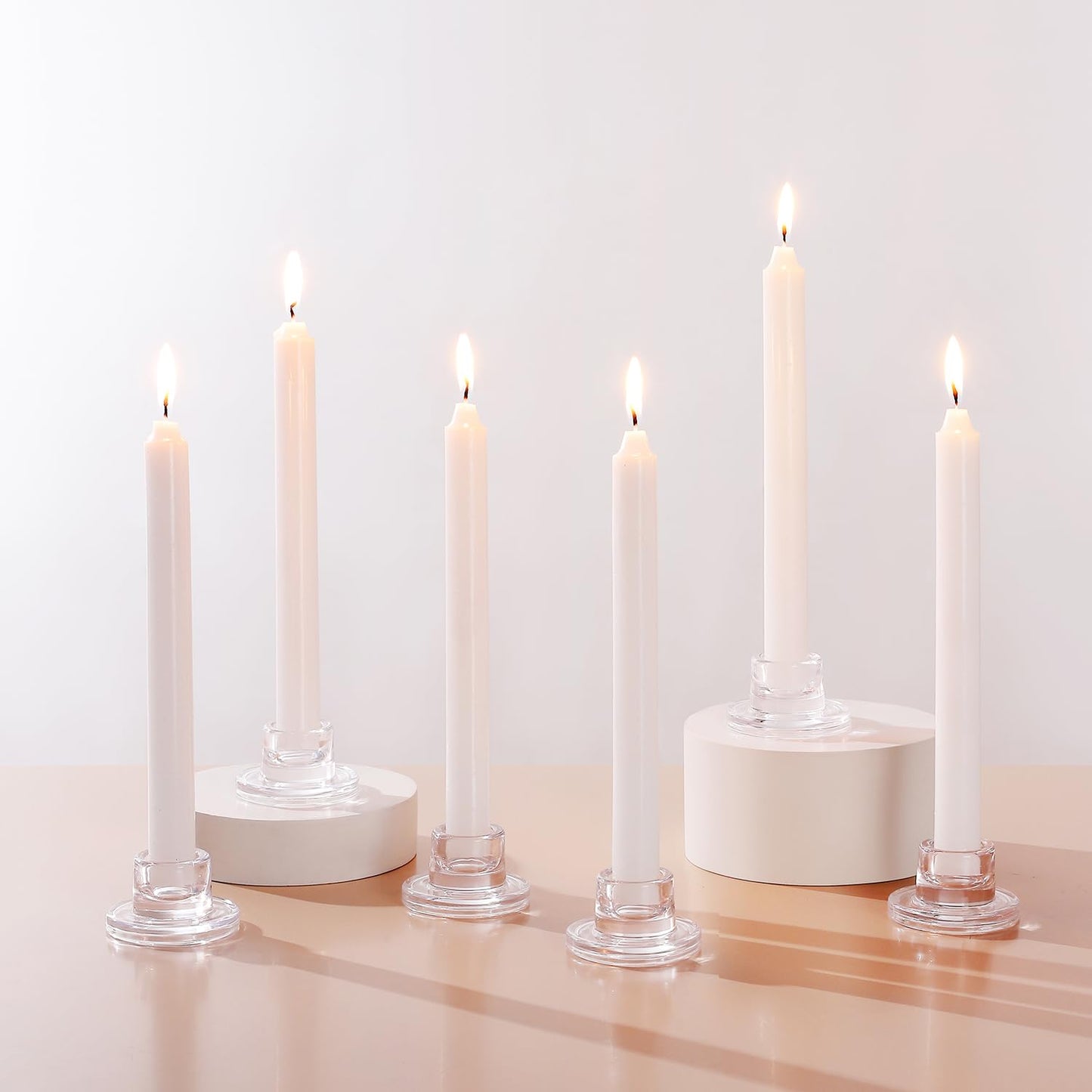 ZQXJWF Clear Glass Taper Candle Holders Set, Round Base Design, Elegant Dining Table Decor, for Table Centerpiece Wedding Party Advent Christmas Home Decorations(36, Clear)